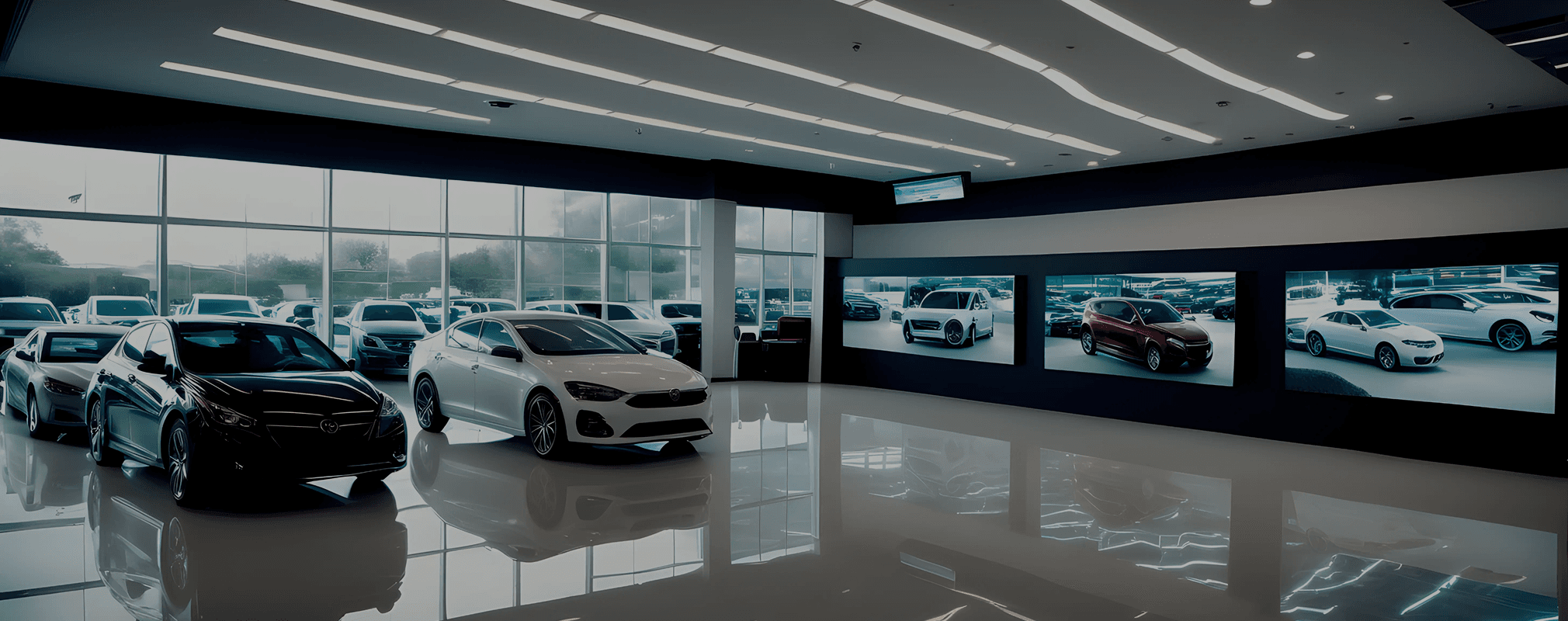 Car showroom with multiple vehicles on display